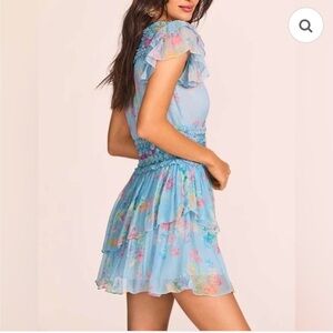 LoveShackFancy Sky Blue Floral Mini Dress
